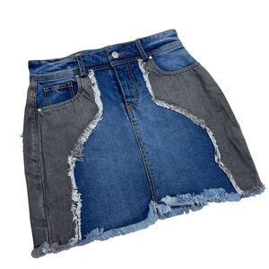 Understated Leather Two-Tone Denim Mini Skirt Sz S